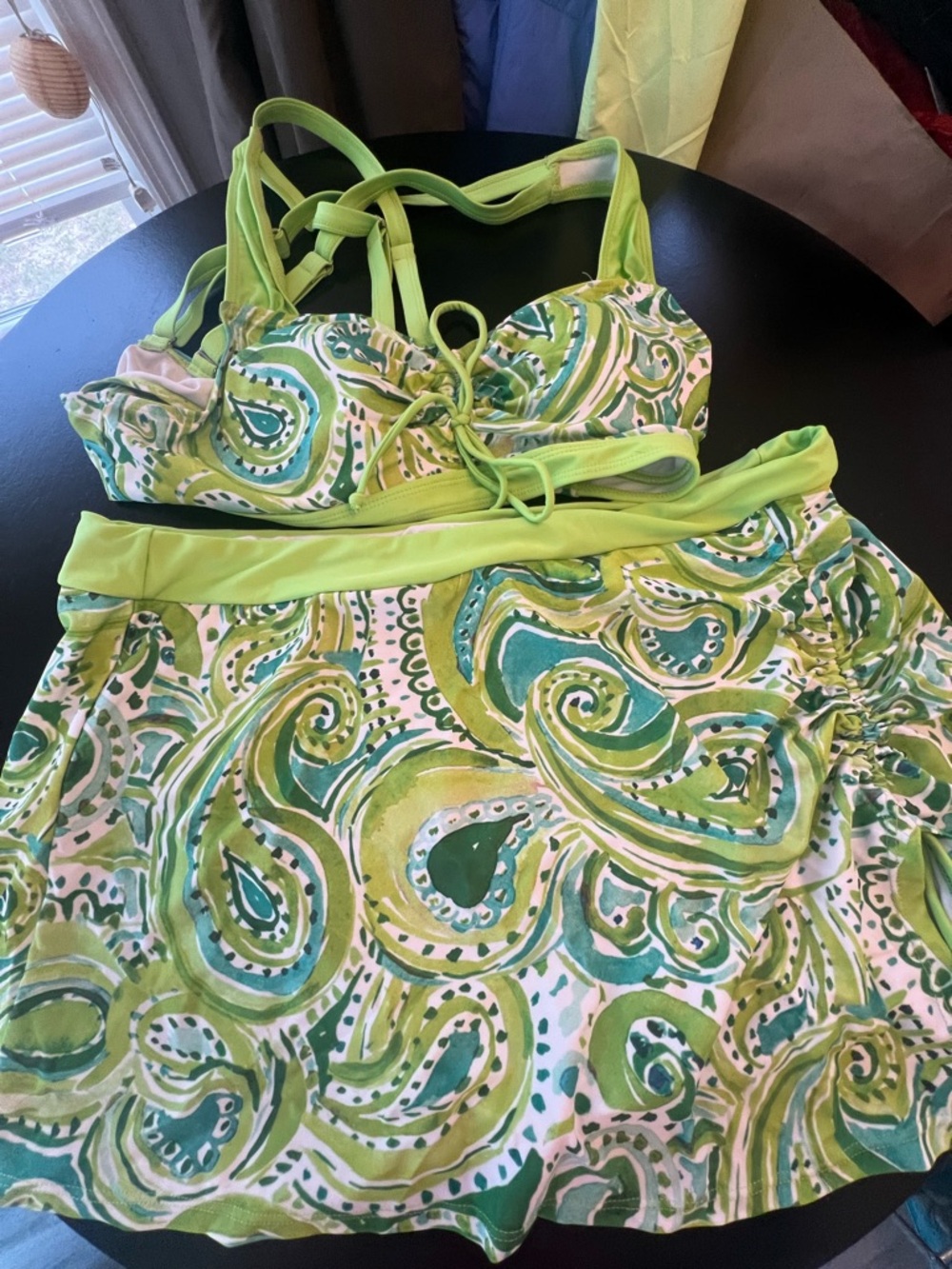 Women’s Green Paisley Tankini Swim Set